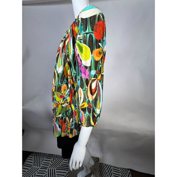 Trina Turk Womens Multicolor Floral Blouse With Elastic Waist & Bishop Sleeves - Picture 13 of 16